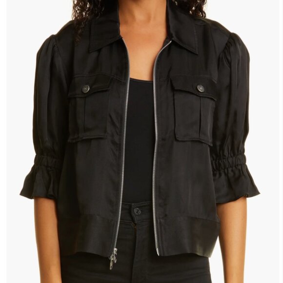 Cinq à Sept Tous Les Jours Black Satin Puff Sleeve Jacket – Size L - Picture 2 of 6